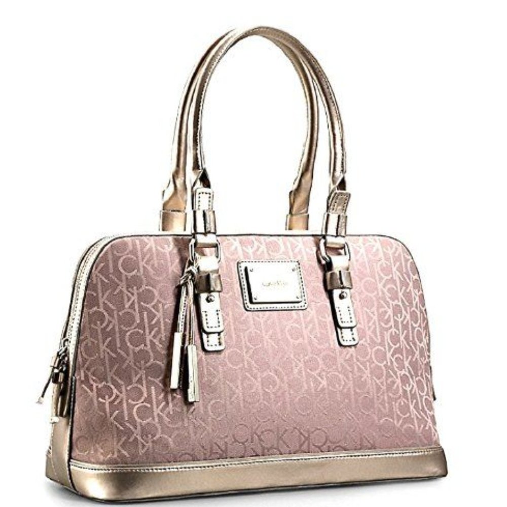 Calvin Klein Jacquard Print Dome Satchel Champagne